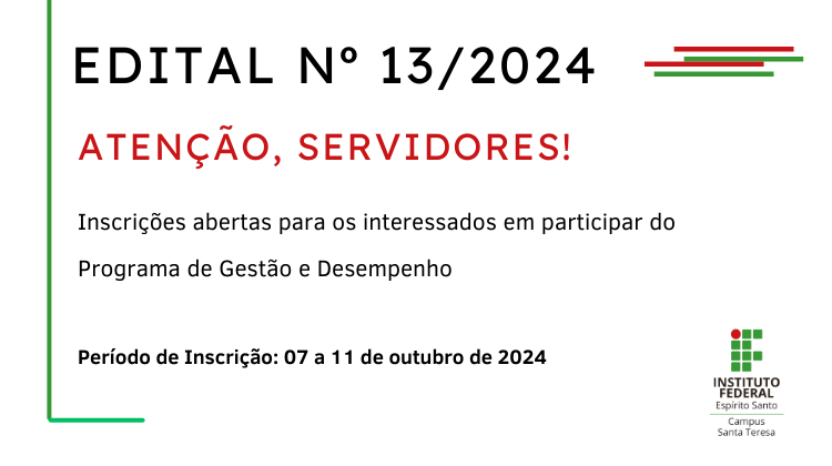 Edital 013/2024 - Seleção para o Programa de Gestão e Desempenho