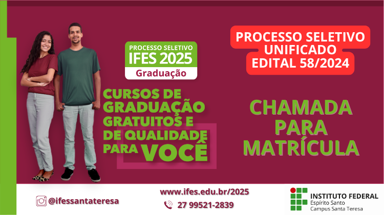 Campus Santa Teresa publica chamada de matrícula do Processo Seletivo 58/2024